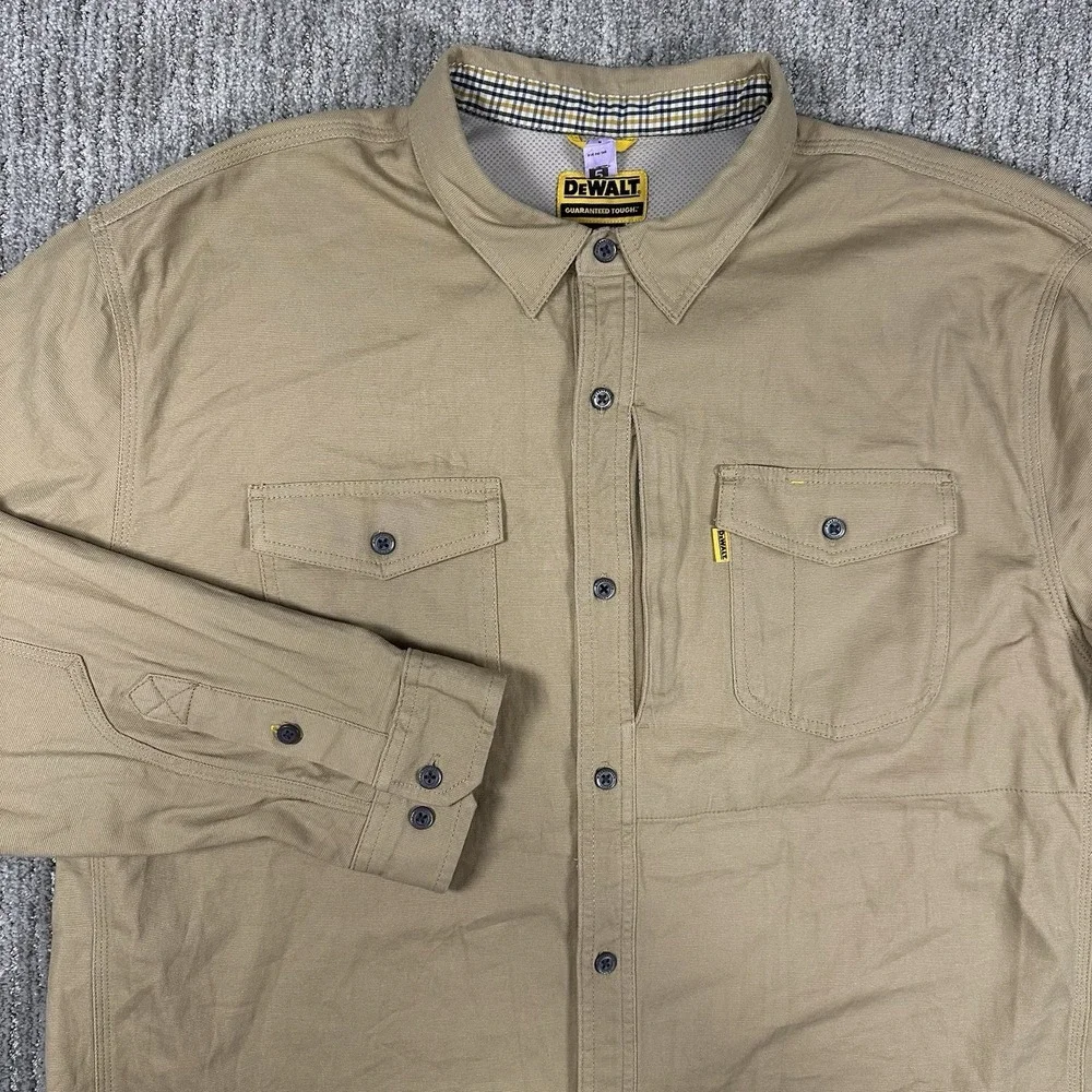 DeWalt Guaranteed‎ Tough Austin ProStretch Long Sleeve Shirt Size 2XL Brown Work